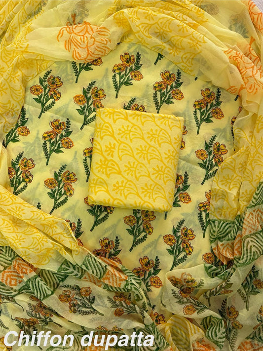 Traditional cotton suit with chiffon dupatta
