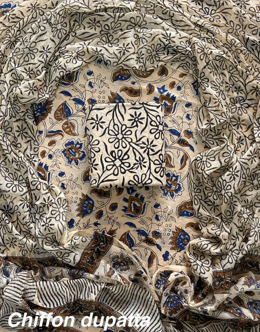 Traditional cotton suit with chiffon dupatta