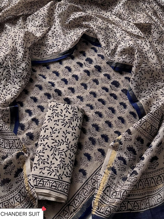 Hand block printed  Chanderi Silk suit